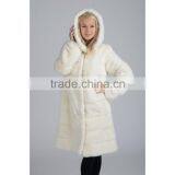 Emk1455 100% Real White Mink Fur Coat With Hood thumbnail-1