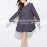 Sunflower Coconut Shell Buttons Casual Linen Dress Plus Size Dress thumbnail-2
