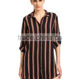Seller Factory 2016 Fall Stripe Button Down Long Dress Shirt Design for Women thumbnail-1