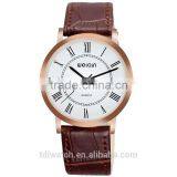 2015 Latest Rose Golden Case Slim Leather Wrist Watch for Men thumbnail-1