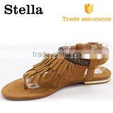 Fashion Summer Jacquard Strip Camel Tassels Women Flat Sandal Shoe thumbnail-2