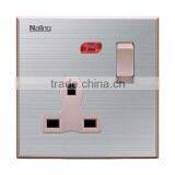 Brushed Stainless Steel 1 Way 13A 3PIN Switched Socket With Neon From Factory