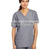 Cotton Polyester Plain Grey Women's Scrubs Bravo 5 Pocket V-Neck Top thumbnail-1