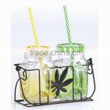 450ML 15OZ Mason Jar With Handle and Straw Glass Mason Jar Set thumbnail-3