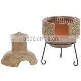 Clay chimeneas fire pit with BBQ grill and metal stand