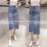 Wholesale Knee Length Denim Skirt Elastic Denim Long Fishtail Women Denim Long Skirt thumbnail-1