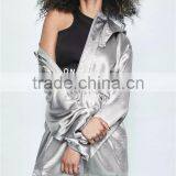 MGOO New Arrival Custom Zip Up Silver Jackets Satin Blazers Stretch Waist Fashion Streetwear Jackets thumbnail-2