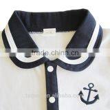 Navy Style Baby Bodysuit With Black and White Stripe Kids Clothes Summer Toddler Short Sleeves Romper thumbnail-3