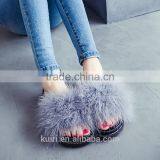 2017 Sweet Candy Color Summer Women Real Natural Feather Turkey Fur Fuzzy Slippers Slides Mules Women Open Shoes Fslipper-6 thumbnail-5
