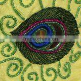 Yellow Pillow Cover With Peacock Feathers,Thread-Work Toss, Decorative Pillow Cover, Couch Bed Pillow thumbnail-2