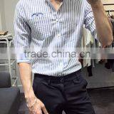 Cultivate One's Morality Men Striped Sleeves Shirts Washed Cotton Embroidery thumbnail-6