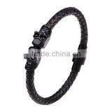 Hot Selling Leather Men Skull Bracelet Magnetic Buckle Twin Skeleton Charm Bracelet thumbnail-5