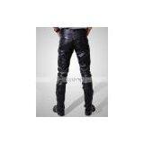 Solid Pockets Skinny PU Leather Low-Rise Men's Pants thumbnail-3