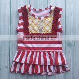 Bulk Wholesale Girls Ruffle Shirts Red Stripes Stylish Formal Shirts for Girls Bib Shirts Little Girls Sleeveless Top thumbnail-1