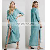 High Quality Long Sleeve Cotton/linen Long Muslim Dress for Woman 2016