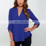 Plus Size Colorful Women Sexy V-neck Chiffon Blouse &Tops 2016 Women Apparel thumbnail-3
