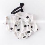 Solid Color Wave Point Pattern Full Sleeve Romper Jumpsuit With Headband Beautiful Girls Daily Wear Romper thumbnail-2