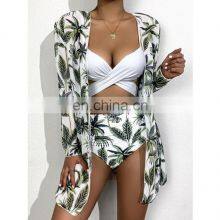 2022 New Sexy Three Pieces Bikini Set Cover Up Swimwear Women Swimsuit Print Long Sleeve Bathing Suit Beachwear Women Bikinis thumbnail-2