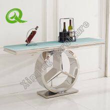 Modern Stainless Steel Console Table Black GlassTop Rectangle Table for Home Hotel thumbnail-5