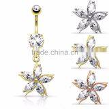 Crystal Flower Belly Bar Navel Ring thumbnail-1