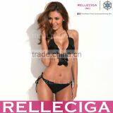 RELLECIGA Black Full-Lined Ruffle Triangle Bikini Swimwear With Light Removable Padding