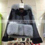 Hot Sale Cool Style Ladies Real Black and Grey Fox Shearing Fur Women Leather Jacket thumbnail-1