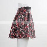 F5S43014 New Design Contrast Waistband Skater Skirt Women Floral Print Leather Skirts thumbnail-2