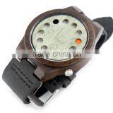 China 100% Genuine Leather Band Watch Japan Movement Wood Watch thumbnail-6