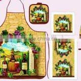 Printed Cotton Pot Holder Glove Towel Apron Kitchen Textile Set thumbnail-2