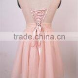Sleeveless Cute Gril Pink Party Evening Dress Mesh Fabric With Beading 2016 Garment Factory thumbnail-3