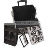 Zebra Pattern Professional Aluminum Rolling Cosmetic Case Makeup 4-Wheel Trolley thumbnail-3