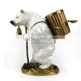 Lovely Ceramic Bear Carring Bronze Basket Decorative Wine Bottle & Glasses Holder, Imitated Porcelain Bear With Brass Wine Rack thumbnail-4
