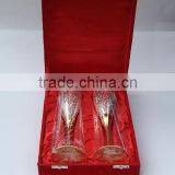 Silver Plated Brass Goblets Tow Pcs With Emboss in Red Velvet Box thumbnail-1