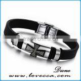 Charm Rubber Silicone Chain Gold Cross Wristband Bracelet for Mens With Stainless Steel Buckle thumbnail-2