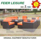 Modern Black Outdoor Rattan Sofa With Orange Cushions