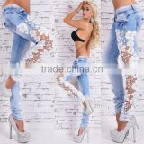 Women denim pants wholesale price sexy lace jeans