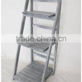 Grey Three-Tier Leaning Wood Ladder Shelf