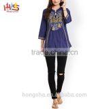 Long Kurti Neck Designs of Kurtis Blue Embroidery Kurti With Jacket Designs Image thumbnail-6