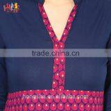 Latest Pakistani Kurti Designs Images Navy Blue and Pink Printed Designer Long Ladies Kurta Design thumbnail-5