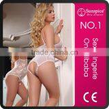 Open-crotch With Rhinestone Sexy Transparent Nude Babydoll thumbnail-2