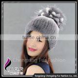 CX-C-245C Custom Cute Pom Pom Rex Rabbit Fur Beanie Hat And Cap Fur Hats thumbnail-3