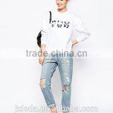Ladies Crew Neck Cute Panda Print White Sweatshirt thumbnail-1