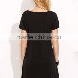 Black Deep V Neck Criss Cross Dress Polyester Spandex Summer Short Sleeve Casual Plain Short Dress thumbnail-5