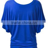 2016 fashion round neck summer ladies batwing sleeve t shirt