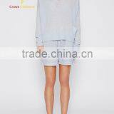 Ladies Deep V Neck Light Blue Cashmere Pullover Sweater thumbnail-3