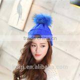 Puffs Fox Fur Ball Wool Cotton Hats Knitted Beanie Real Fox Furry Pom Pom Bomber Hats Bonnet Crochet Large Fluffy Ball Hats thumbnail-4