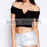 Latest off Shoulder Women Crop Top Wholesale Black Plain Crop Tops thumbnail-2