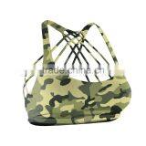 Military Green Camouflage Sports Bra With Multiple Stripes thumbnail-1