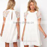 Latest Net Black/white Lace Knee Length Dress Designs, Korea Summer Fashion Midi Beach Dress 2015 thumbnail-2