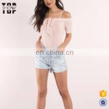 2017 hot new products women pink off shoulder tie blouses